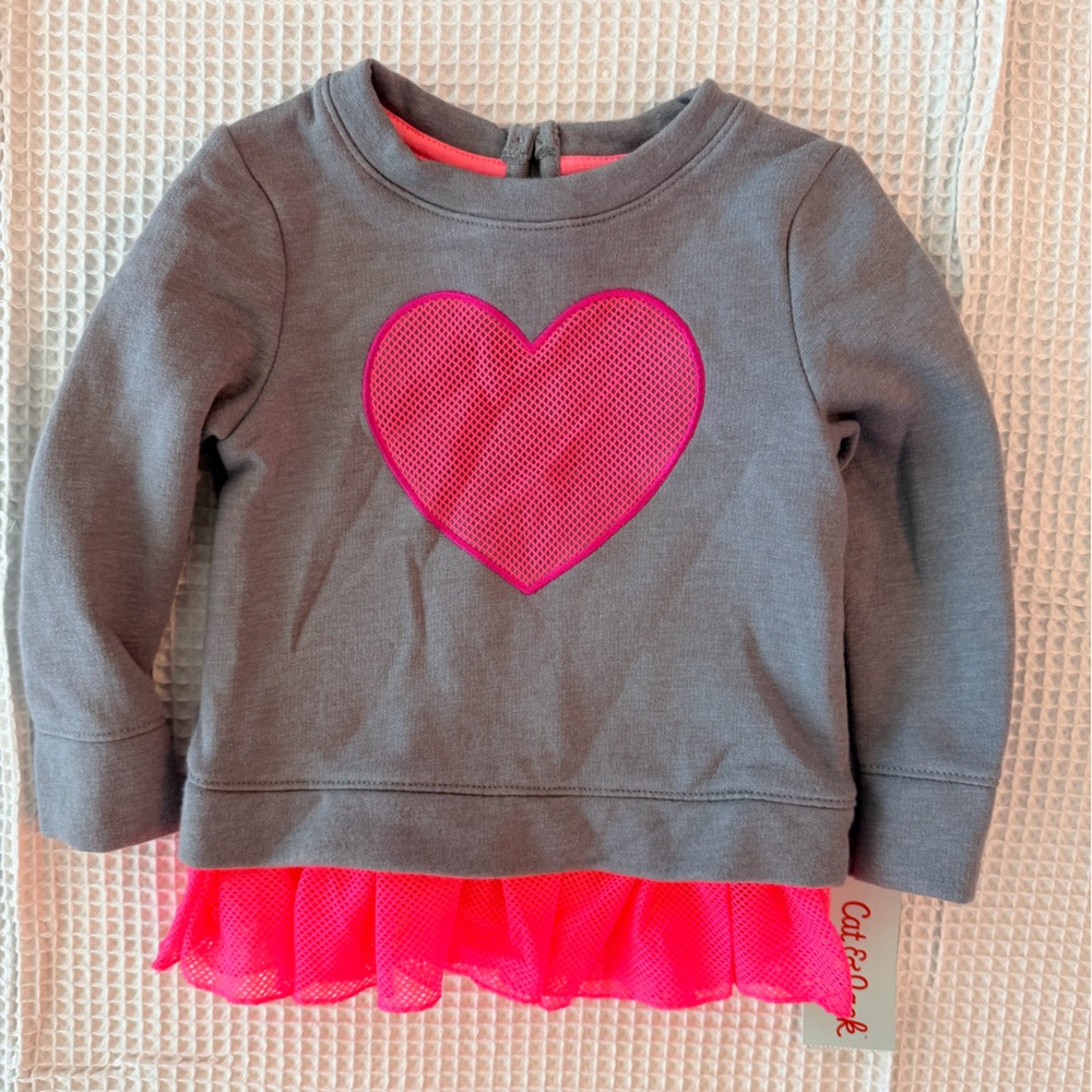 Cat & Jack Gray Sweatshirt with Pink Heart and Tulle